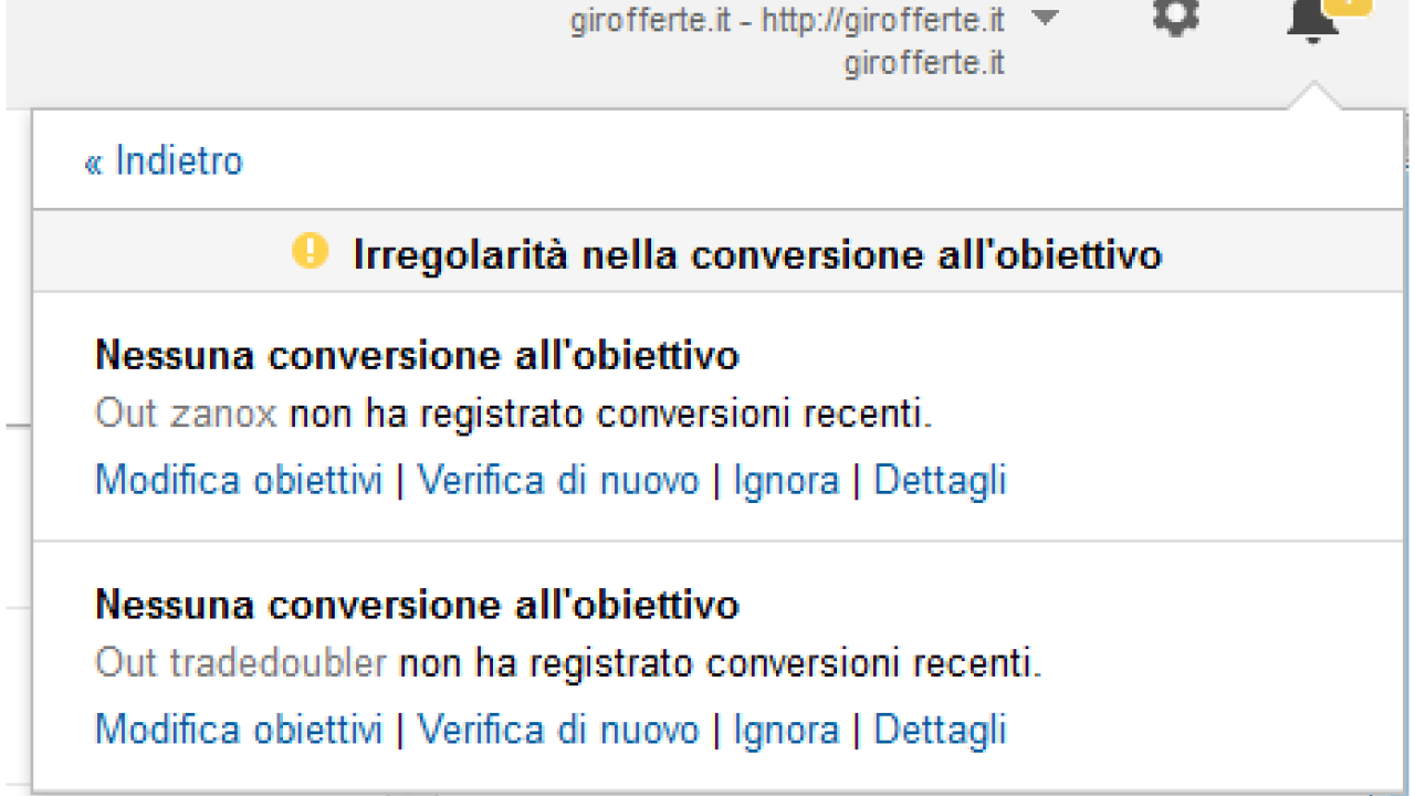 notifiche in analytics